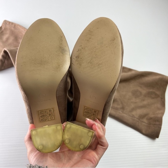 Truffle Collection Boots womens 8.5 Tan Knee High Theda Clear Heel Pull On - Picture 2 of 10